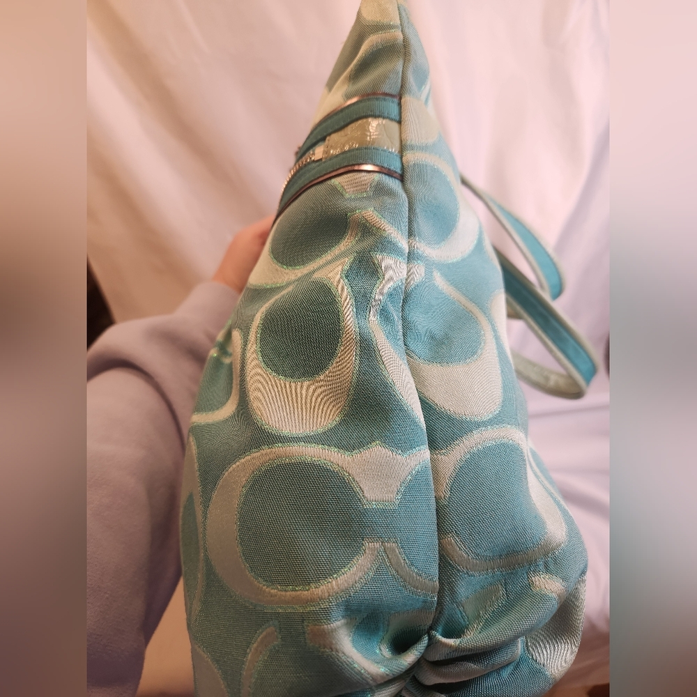 Coach Poppy Signature Glam Tote Aqua - Picture 7 of 15